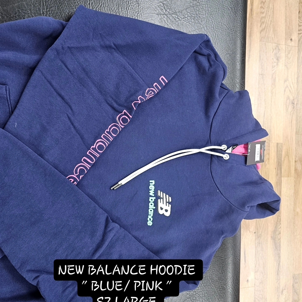 New Balance Blue Hoodie with Pink Logo